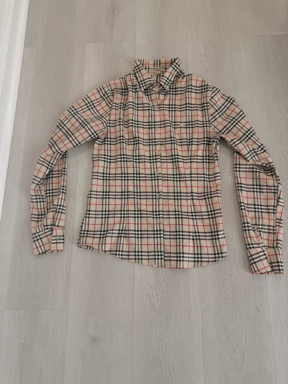 Burberry London Beige long sleeve button up shirt Size Large fits like a medium